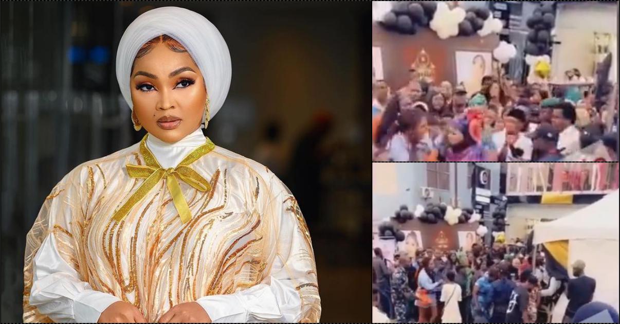Drama as Mercy Aigbe engages businesswoman in public fight after being thrown a bottle (Video)