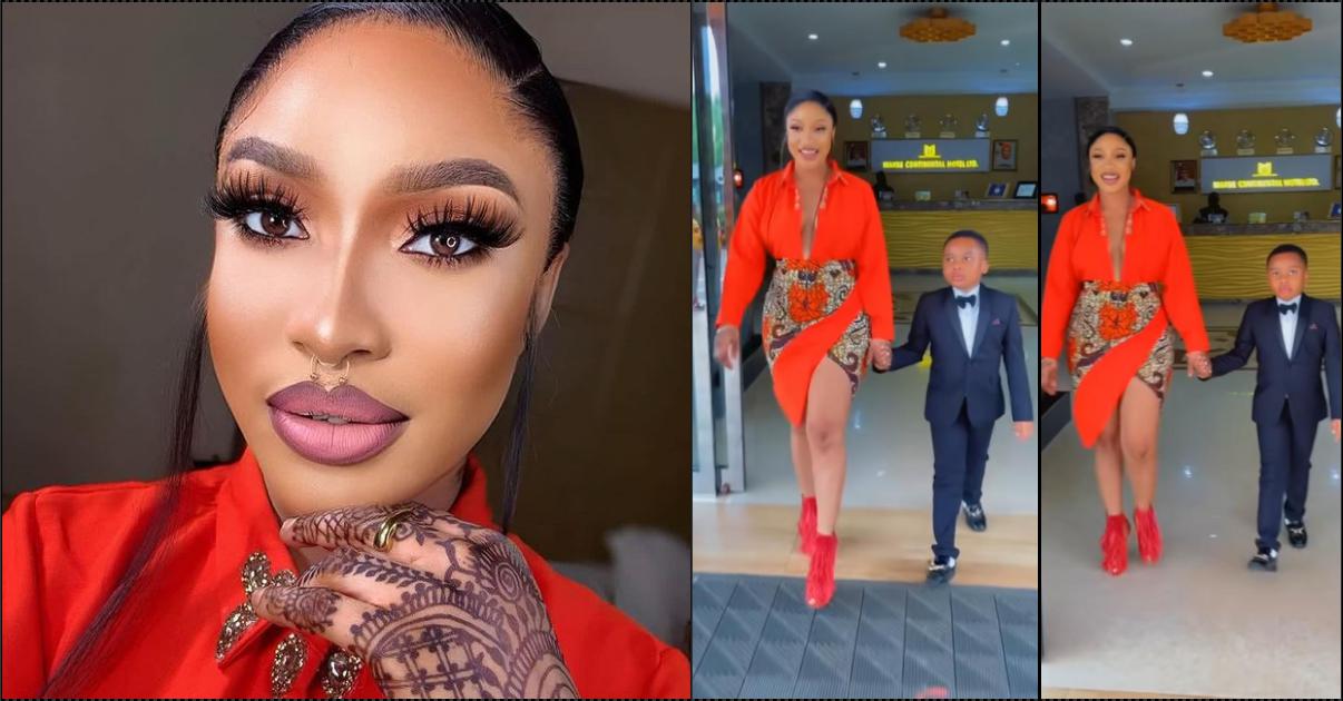 Tonto Dikeh steps out with son in adorable fashion as she pens note to single mothers (Video)