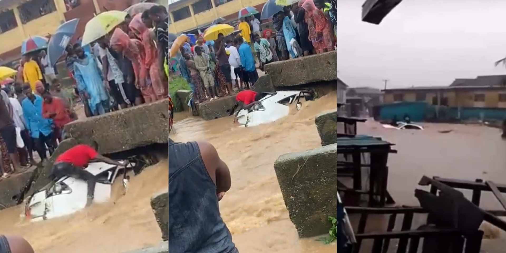 Tears flow as all occupants except one die after their SUV got trapped in a flood in Oko Oba, Agege, Lagos [Video]