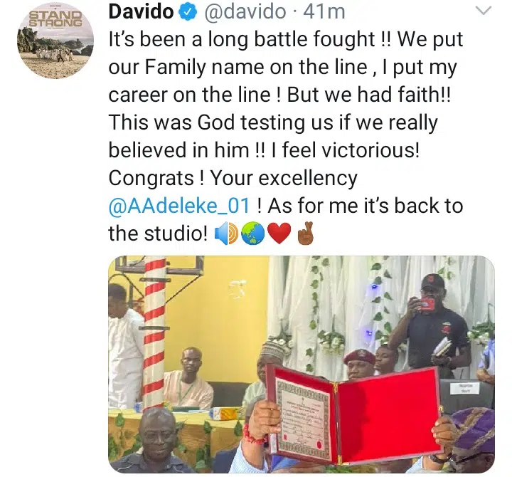 Davido congratulates uncle, Ademola Adeleke