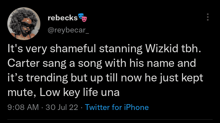 Wizkid called out for snubbing skit maker, Carter Efe who made a trending jam 'Machala' in his honour 