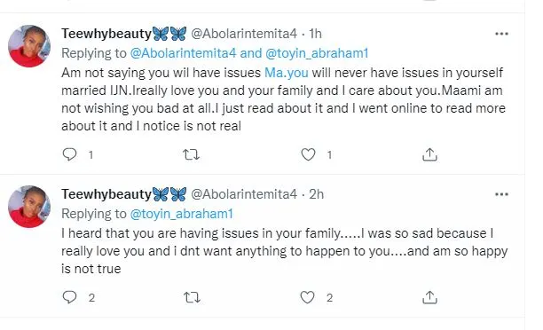 Toyin Abraham marriage issues reacts 