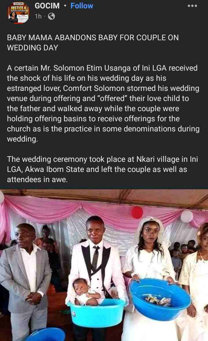 Lady reportedly abandons baby for groom on wedding day in Akwa Ibom state