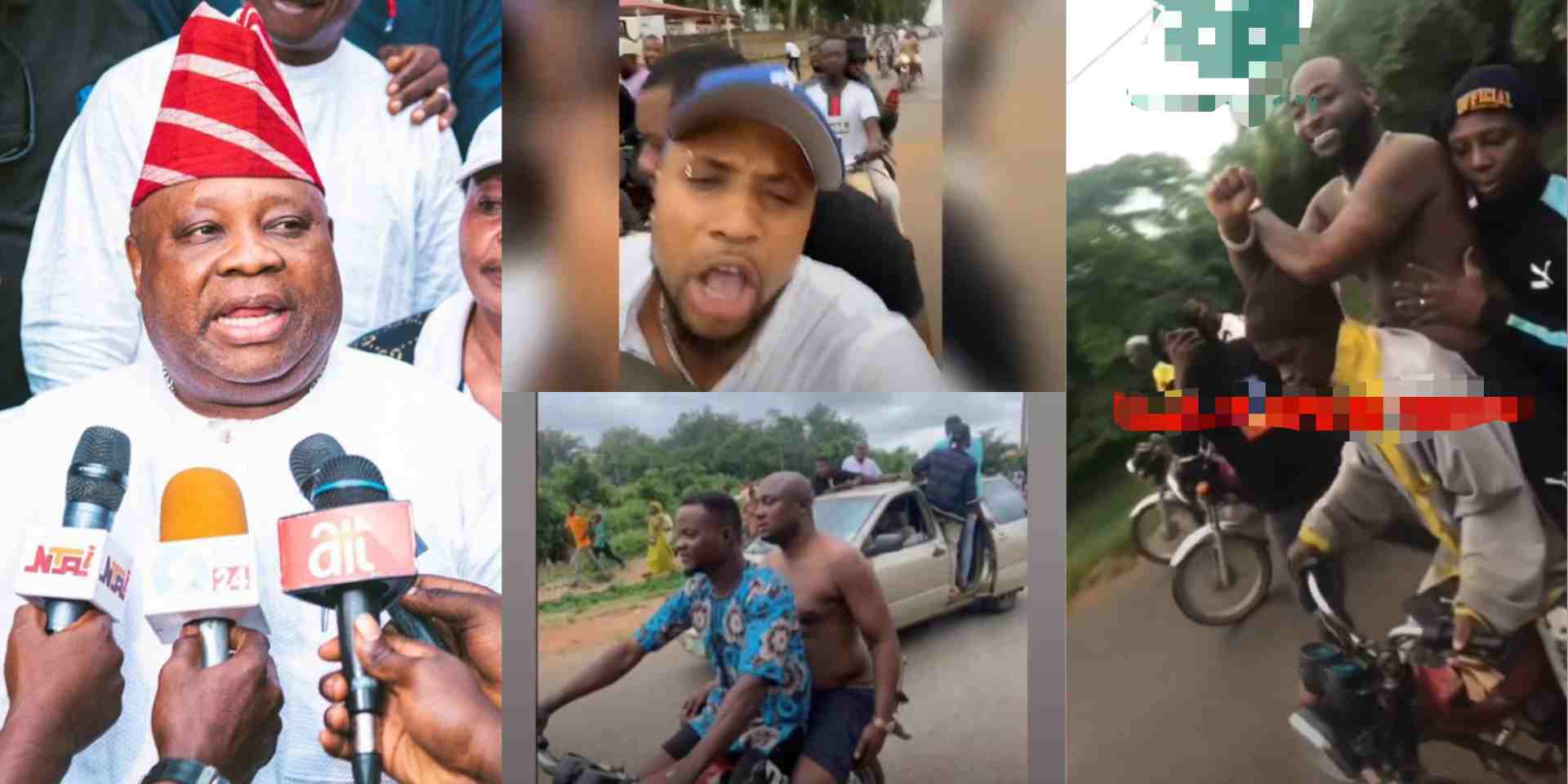 Davido, B-red, Isreal, others mount motorcycles as Ademola Adeleke is declared winner of Osun election (Video)
