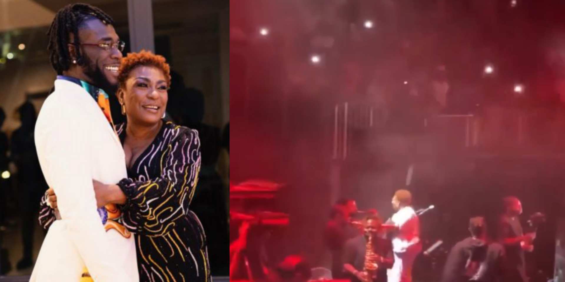 "This love is pure" - Fans gush as Burna Boy and his mum play on stage [Video]