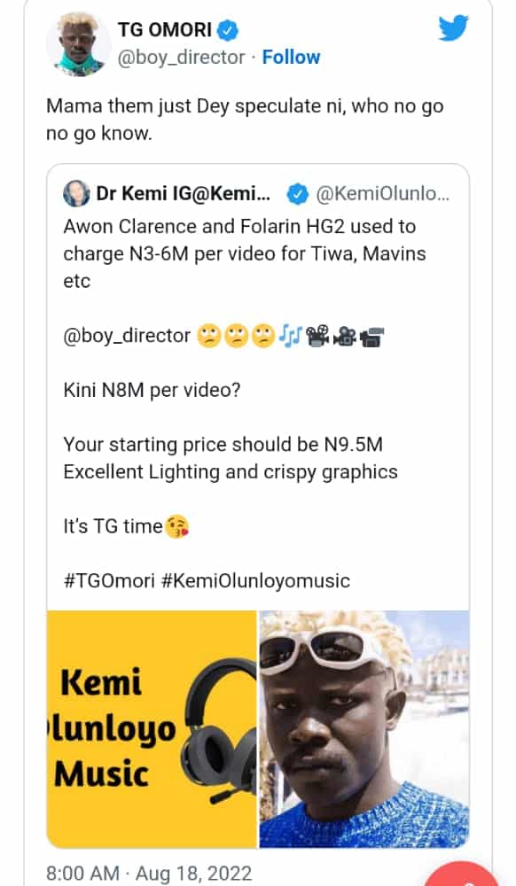 Video director, TG Omori reacts after Kemi Olunloyo advised him on how to go about his job