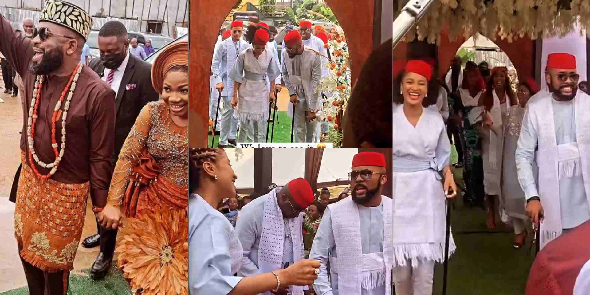 Moment Banky W and wife, Adesua stole the show at Mercy Chinwo's traditional marriage with their grand entrance (Video)