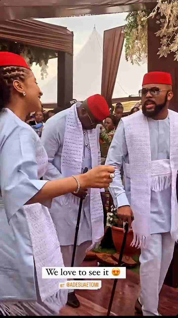 Moment Banky W and wife, Adesua stole the show at Mercy Chinwo's traditional marriage with their grand entrance (Video)