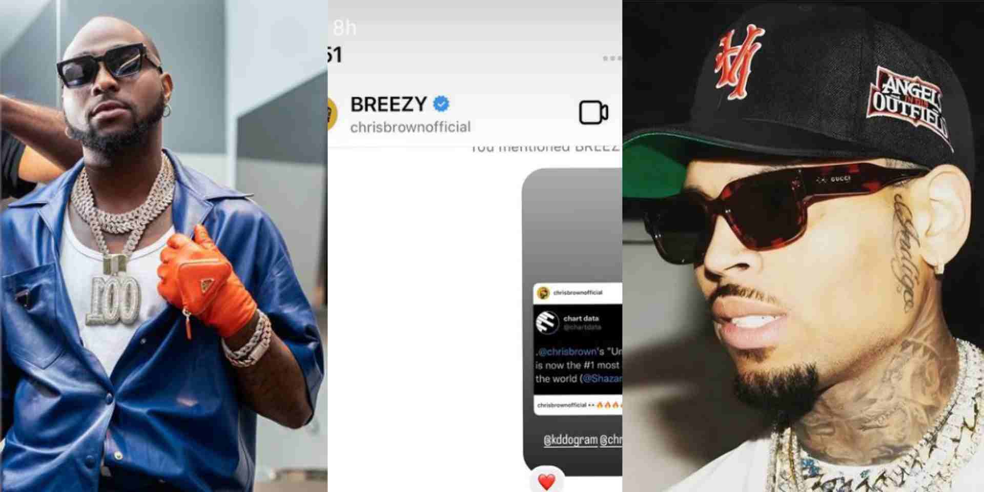 Davido shares chat with Chris Brown following recent achievement