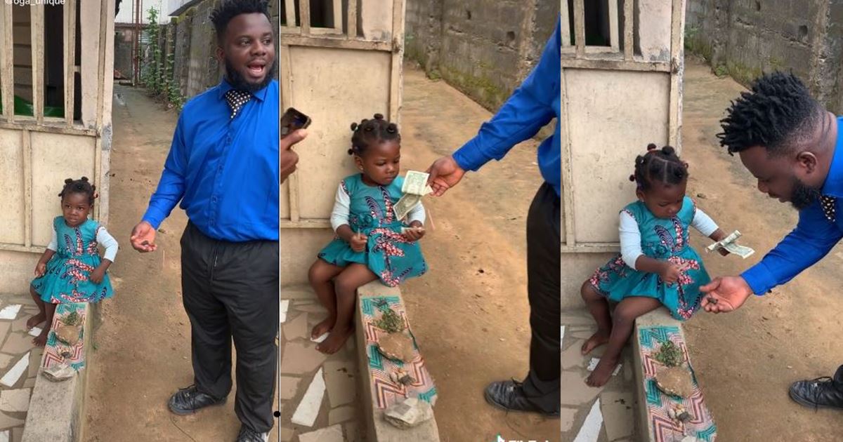 Moment Sabinus played along, offers dollars to little girl in exchange for her childish cuisine (Video)