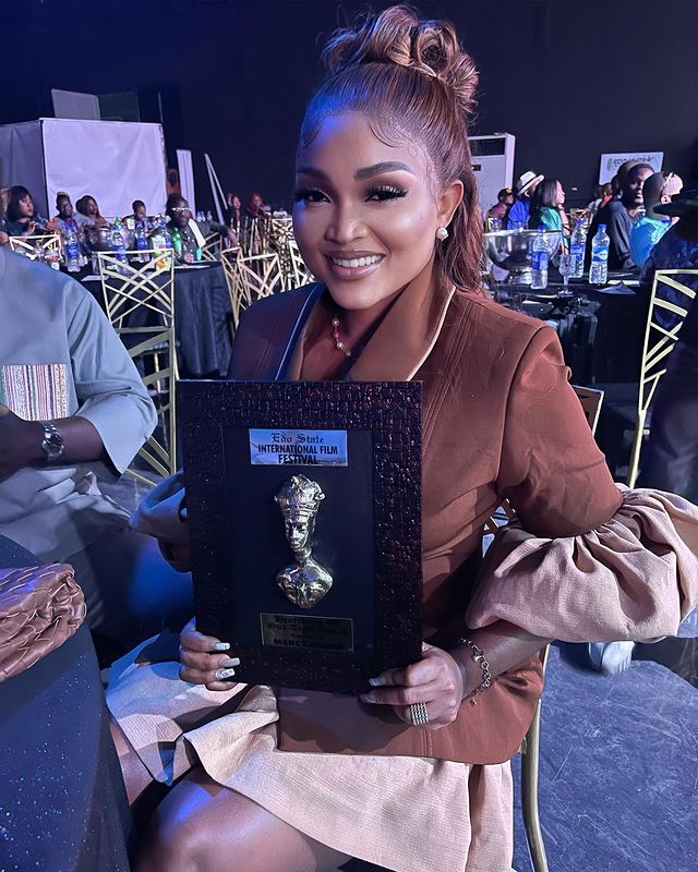 Kazim Adeoti celebrates wife, Mercy Aigbe, over award