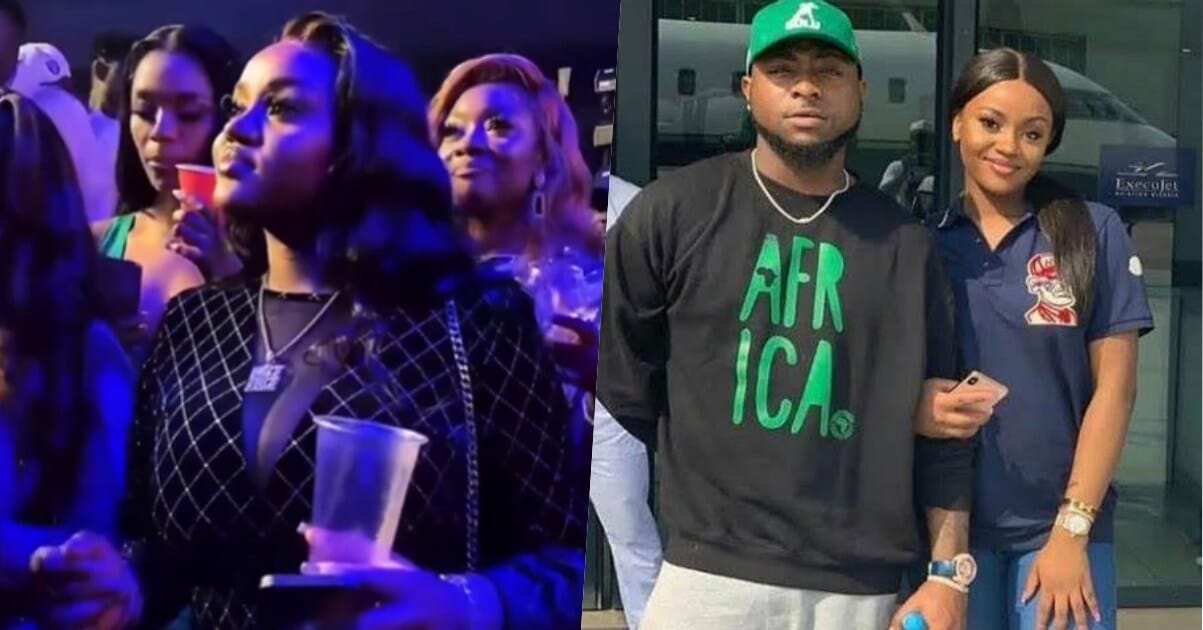 Chioma rocks her 30BG chain during Davido’s performance at a show