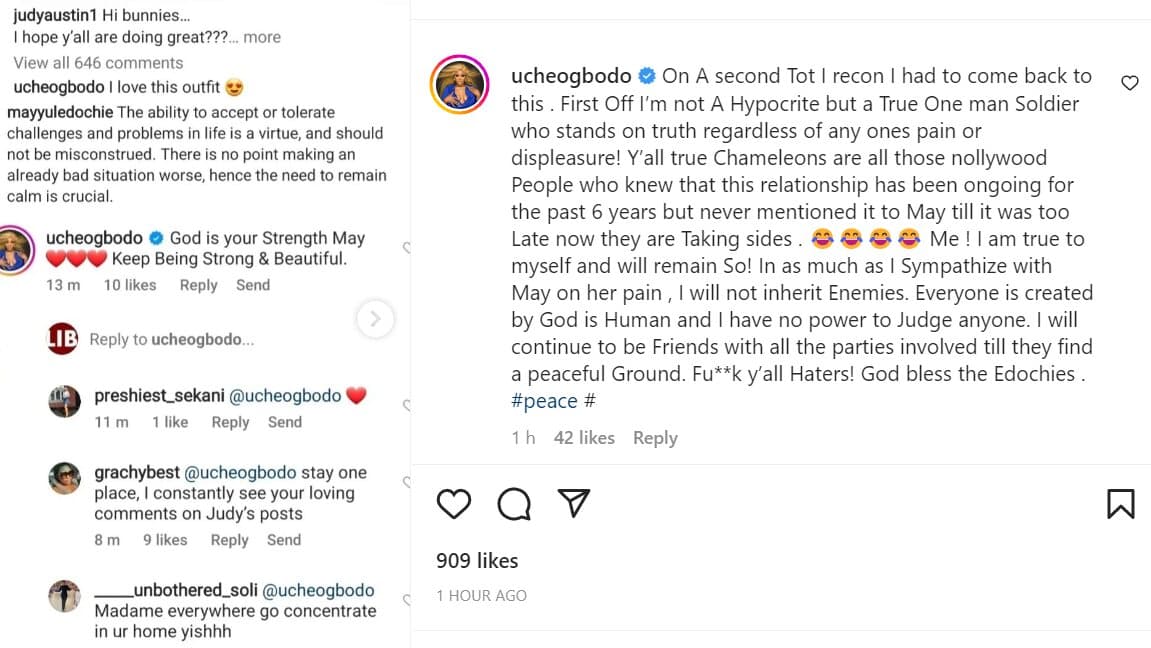 Many of you knew about Yul's 6-year relationship with Judy but never mentioned it to May - Uche Ogbodo defends herself