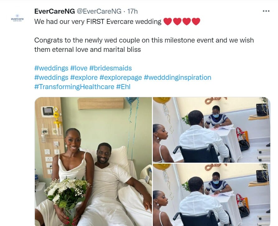 Nigerian couple marry in a Lagos hospital