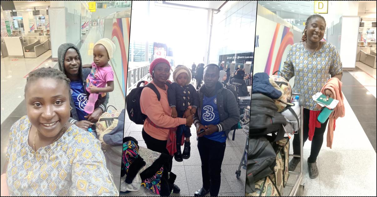 Lady overjoyed as she relocates abroad with family