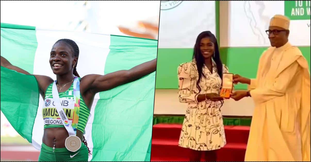 President Buhari confers national honor on Tobi Amusan (Video)