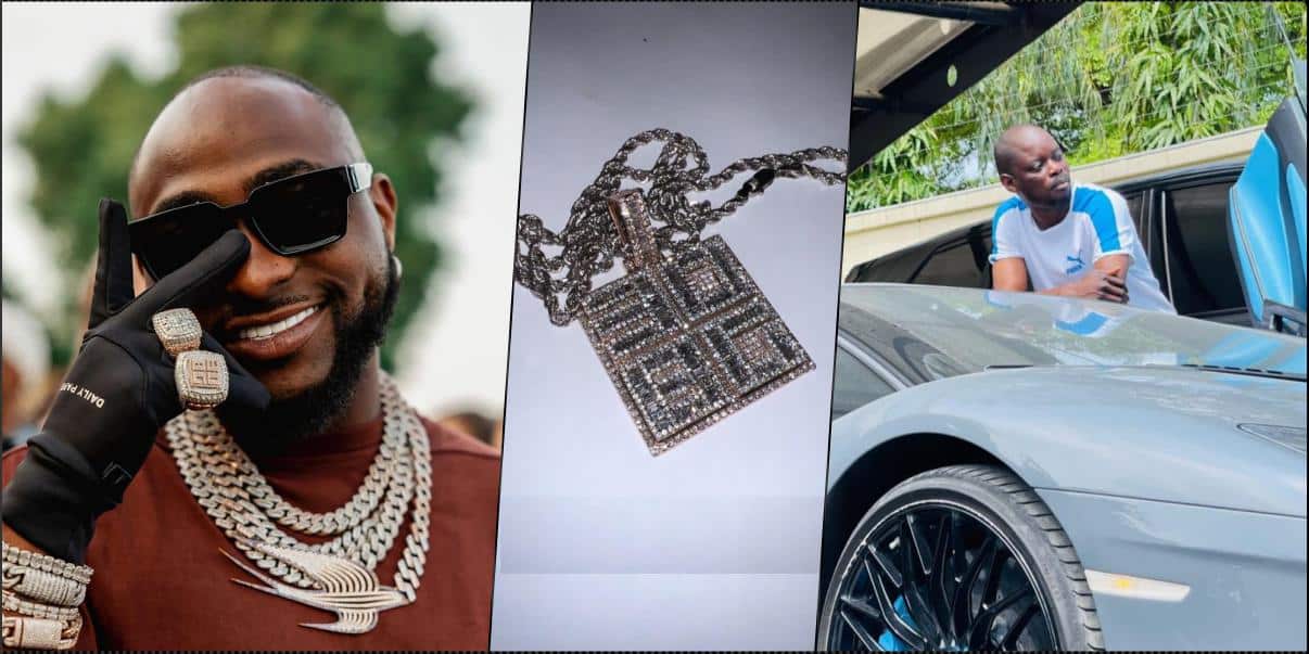 Netizens react as Davido gifts driver diamond pendant worth millions of naira (Video) 