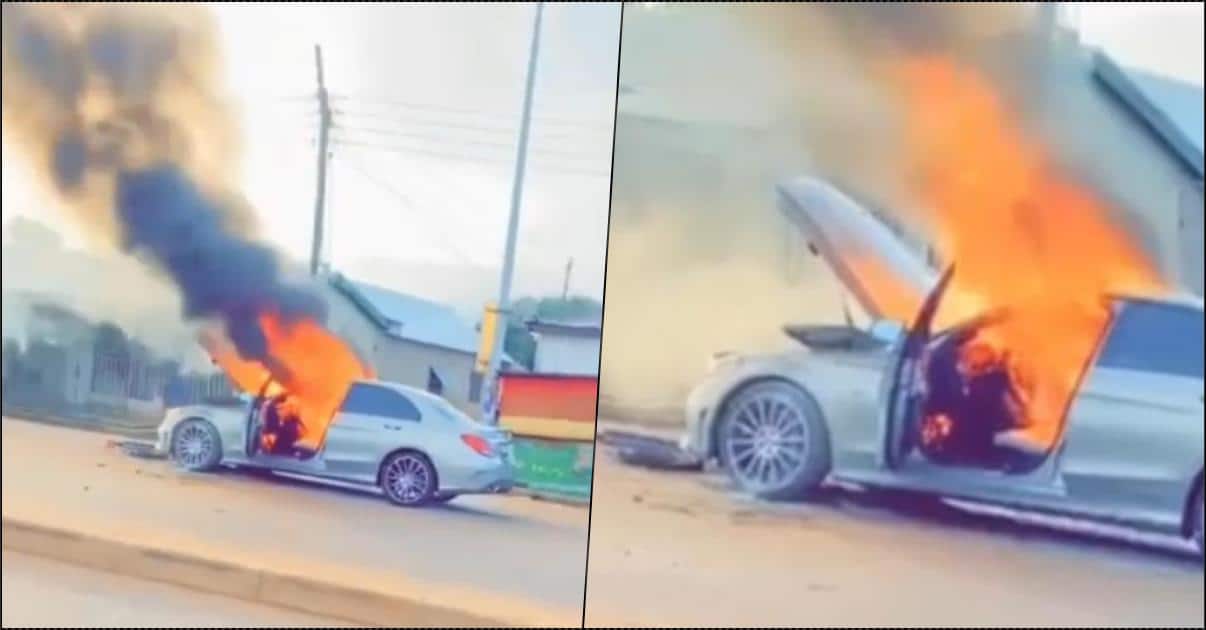 Man heartbroken as fire guts Mercedes Benz days after purchase (Video)