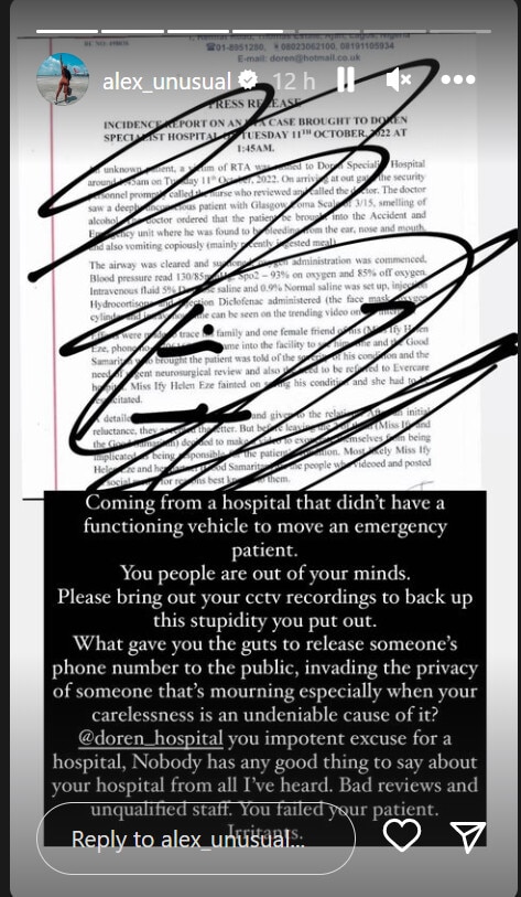 Bring out CCTV recordings to back up this stupidity you put out - Alex hits back at Doren Hospital over statement denying culpability in Rico Swavey's death