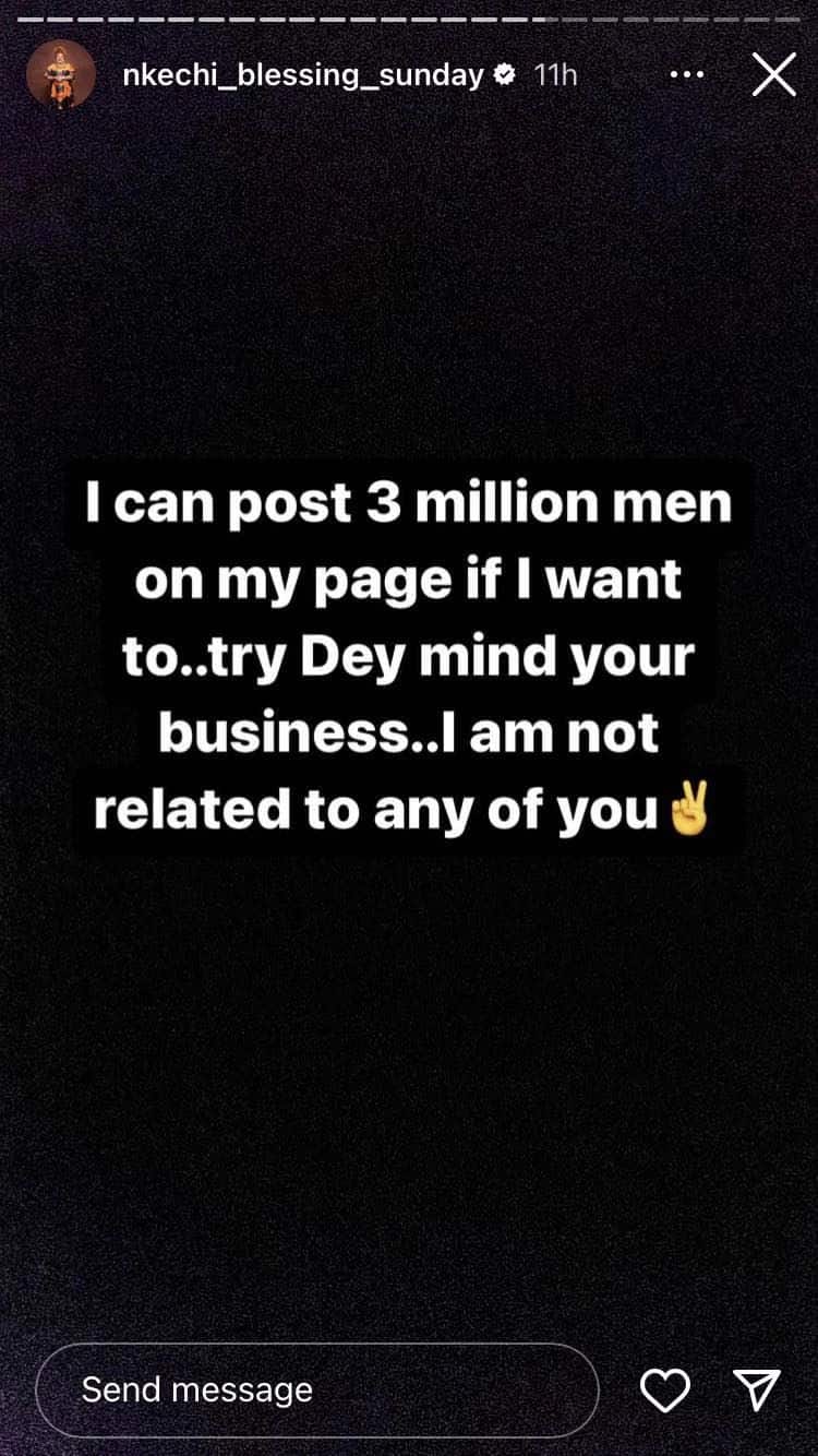 I can post 3 million men on my page if I want to - Nkechi Blessing Sunday slams those criticizing her for posting her new man