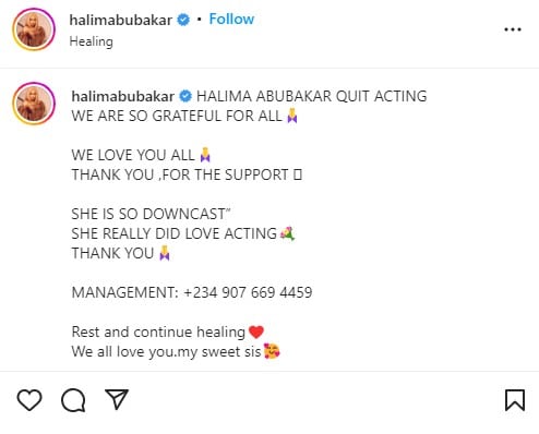 Halima Abubakar quits acting career amidst health condition
