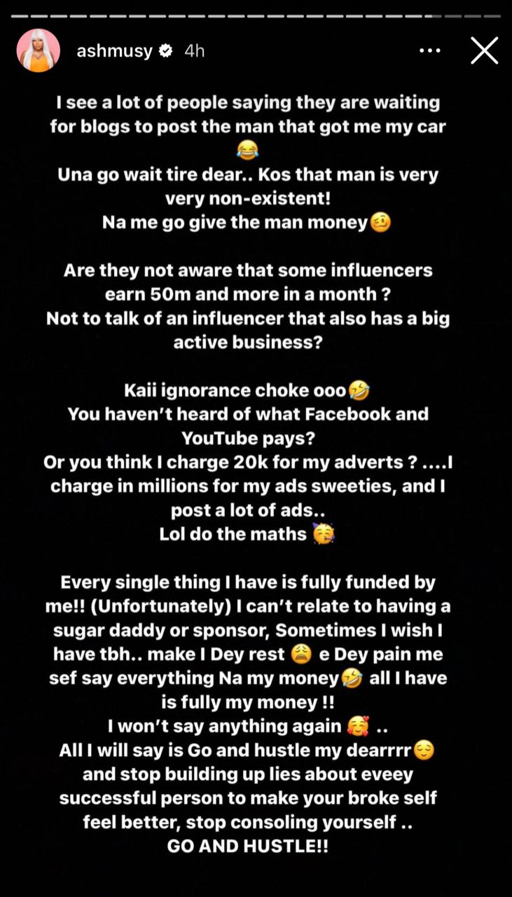 Ashmusy reveals source of income amidst allegations of being bankrolled by sugar daddy