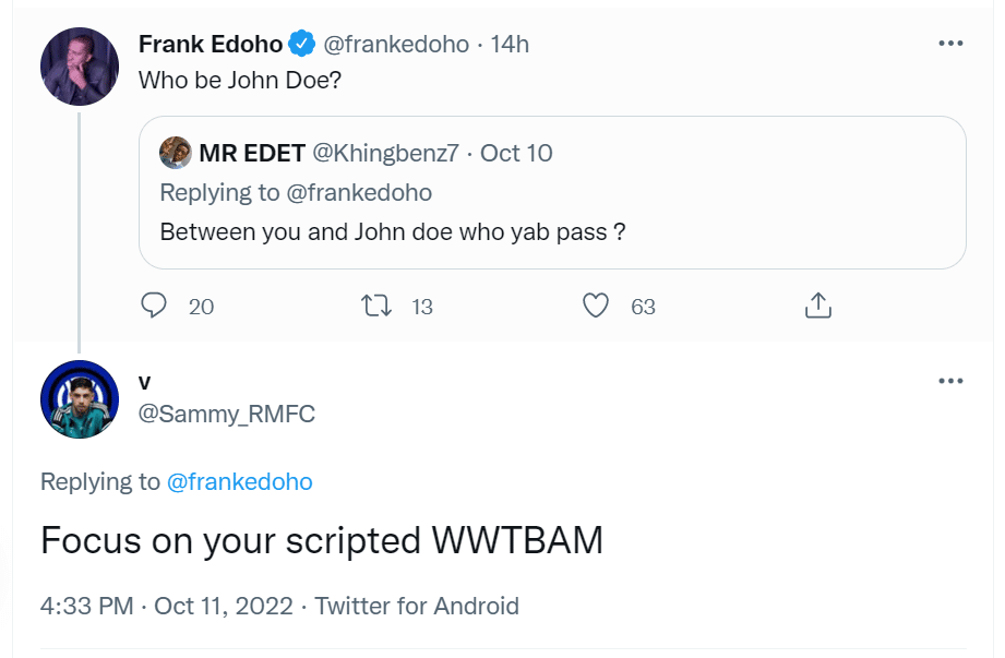 Your stupidity was well-planned and handed down from previous generations - Frank Edoho tackles troll who tried dragging him