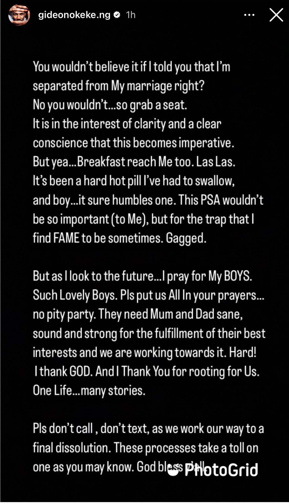 Gideon Okeke and his wife Chidera separates