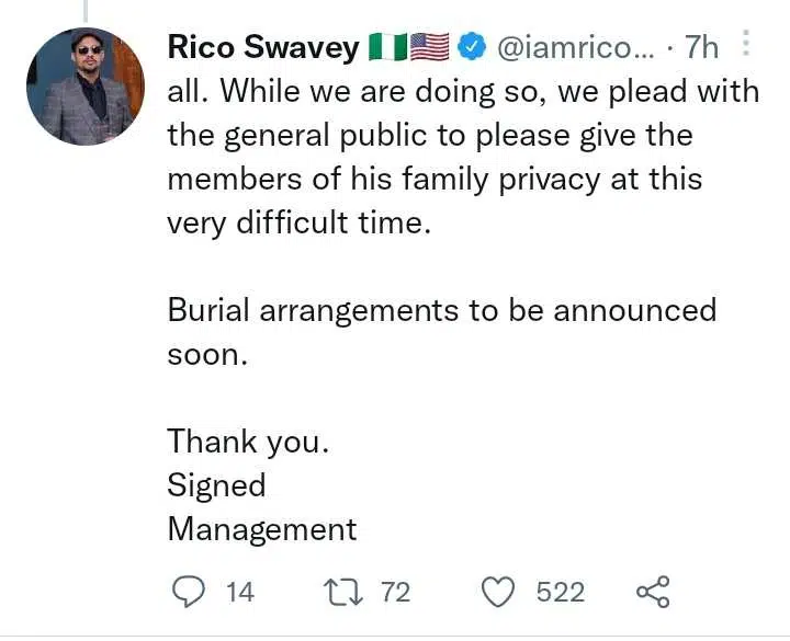 Rico Swavey Burial Date
