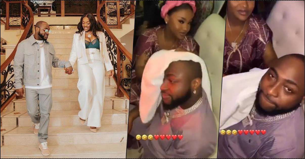 "Chioma dey treat him like baby" — Reactions trail Davido warm treatment from fiancee (Video)