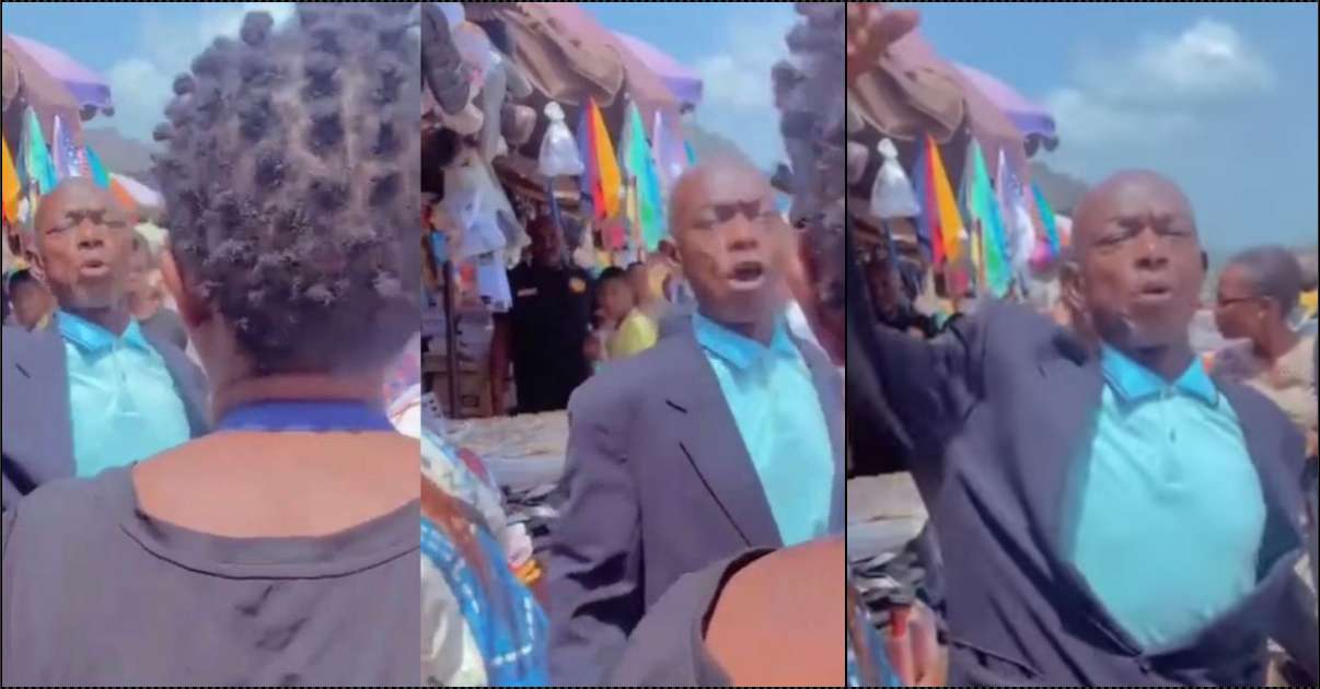 Market trader confronts preacher for calling women unprinted names while preaching (Video)