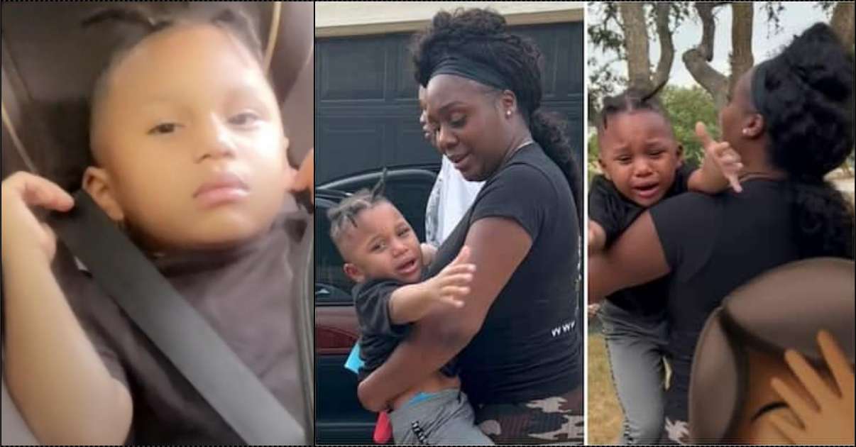 "I don't want you" — Boy in tears, wrestles with mother as he refuses to leave grandparent's house (Video)
