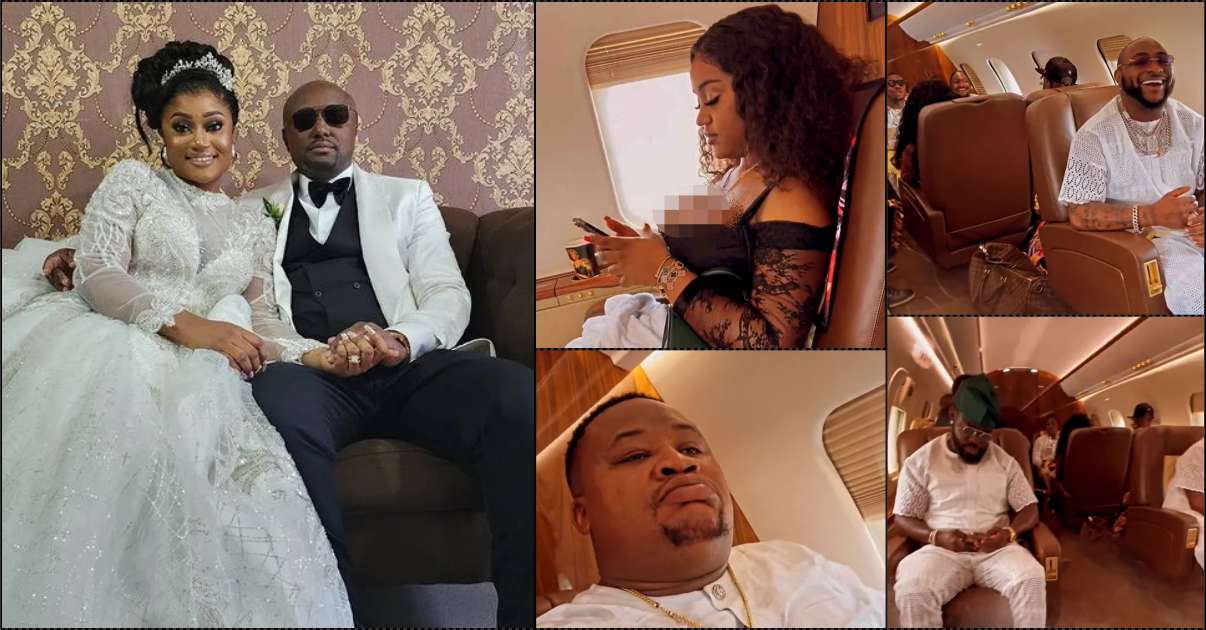 Moment 30BG crew members pull up in private jet for Isreal DMW's white wedding (Video)