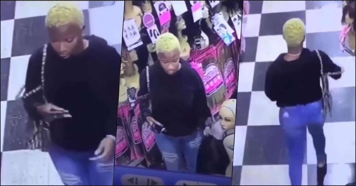 Slay queen caught on camera stealing wig from store (Video)