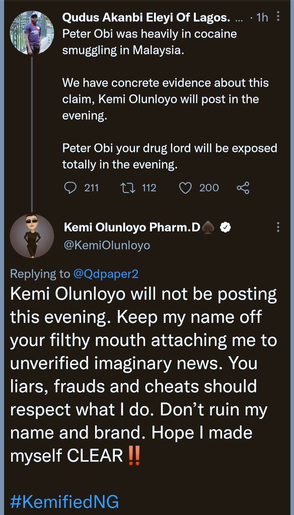 Don't attach me to unverified imaginary news - Kemi Olunloyo tackles Tinubu's supporter who claimed she has evidence of Peter Obi being a drug lord