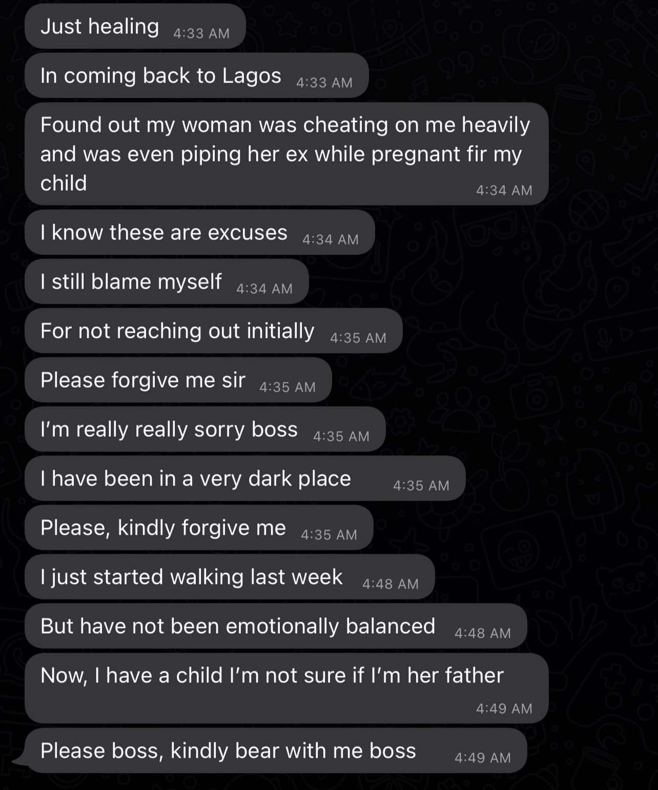 Man depressed as he finds out pregnant girlfriend is cheating with multiple partners