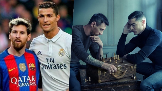 Messi and Ronaldo square up in iconic chess photo