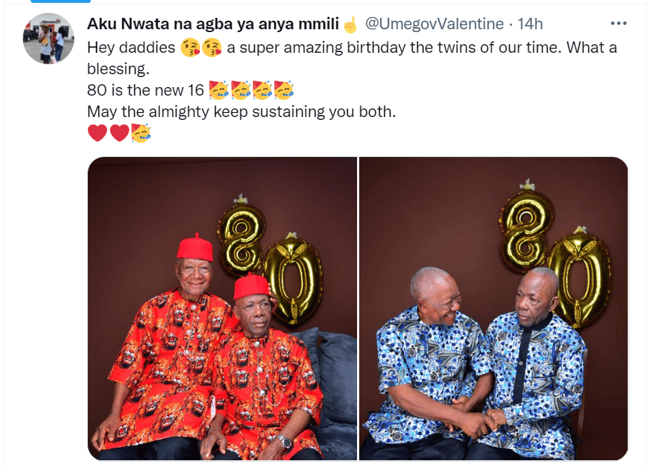 Nigerian twin brothers celebrate their 80th birthday