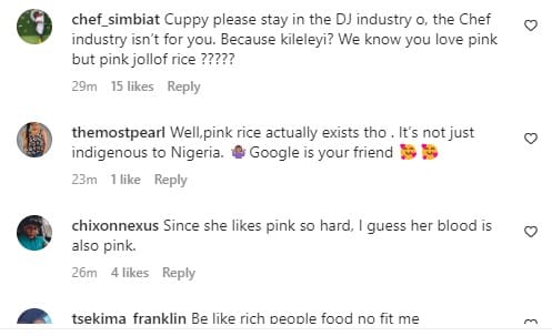 "This is what her fiancé will be eating with happiness" — Dj Cuppy stirs reactions as she makes jollof rice