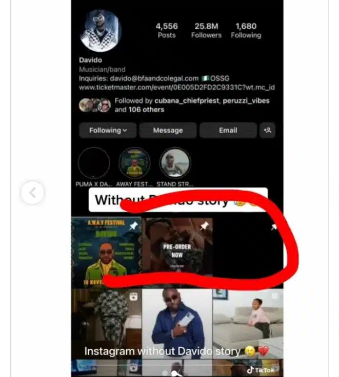 Davido deleted Instagram post