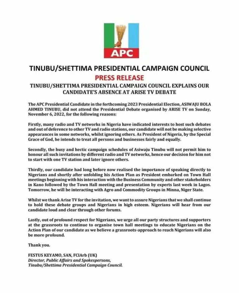 Tinubu Arise TV Presidential Town Hall Meeting