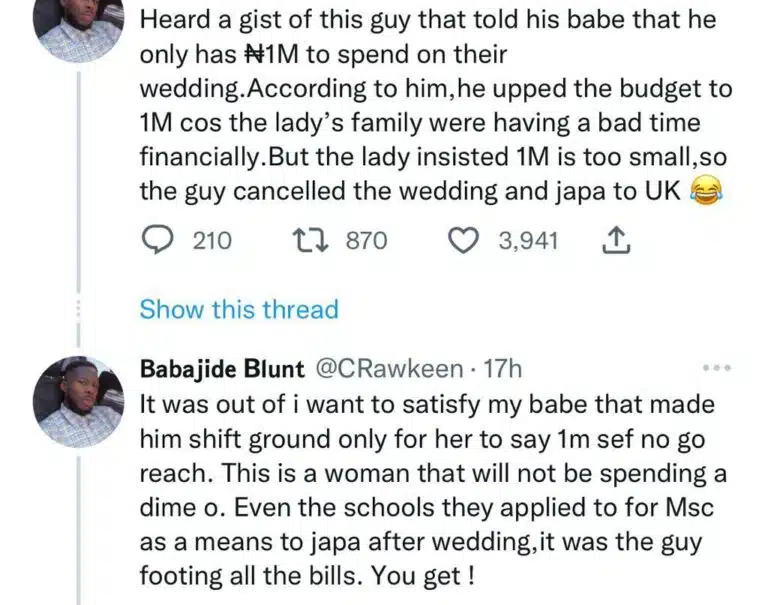 Man relocates after girlfriend refused to settle