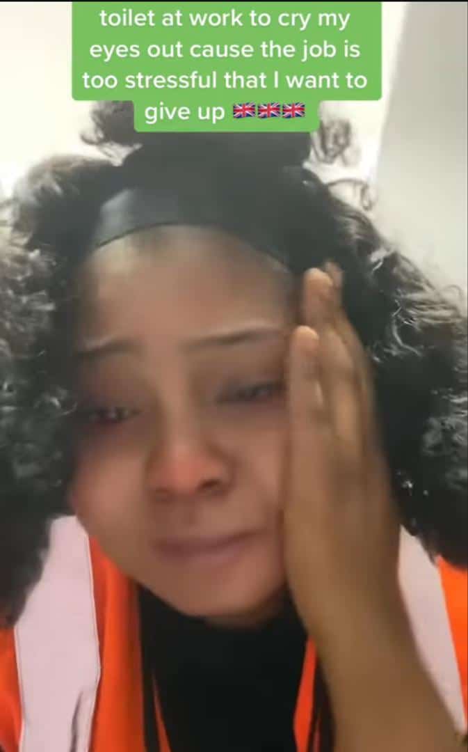 "I feel like giving up; there's no enjoyment here" — Lady tears up, laments job stress after relocating abroad (Video)