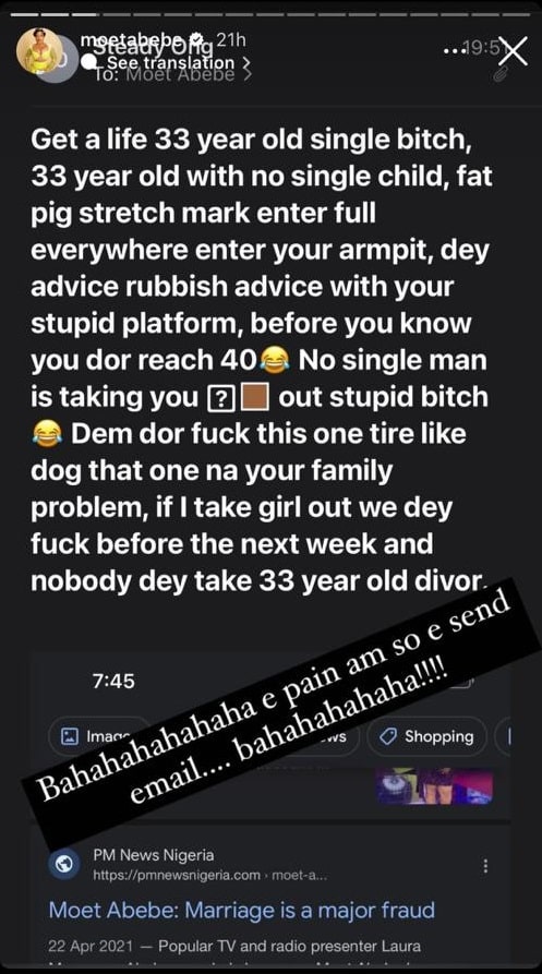 Moet Abebe shares email from troll who lambasted her for saying 'women don't men sex after few dates'