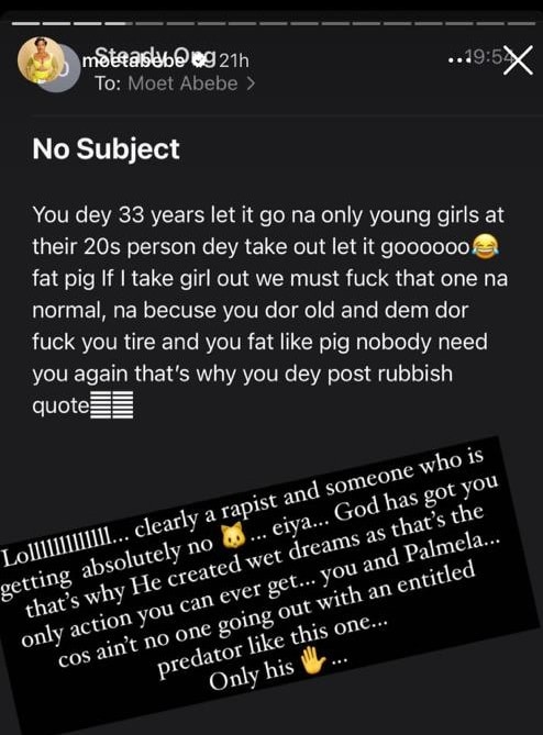 Moet Abebe shares email from troll who lambasted her for saying 'women don't men sex after few dates'