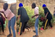 Drama as lady and friends gang up on boyfriend's side chic (Video)