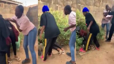 Drama as lady and friends gang up on boyfriend's side chic (Video)
