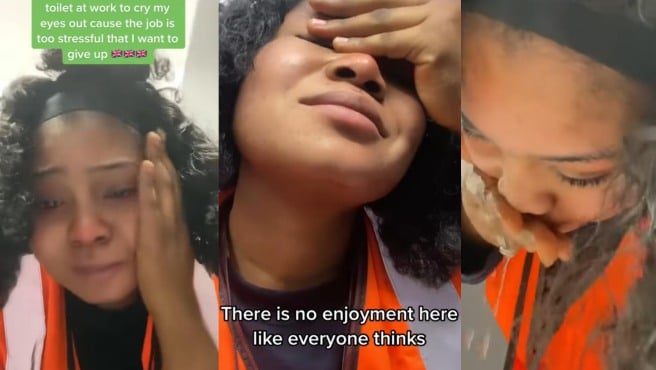 "I feel like giving up; there's no enjoyment here" — Lady tears up, laments job stress after relocating abroad (Video)