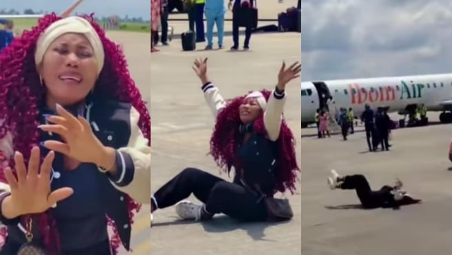 Lady sheds tears as she boards aeroplane for the first time (Video)