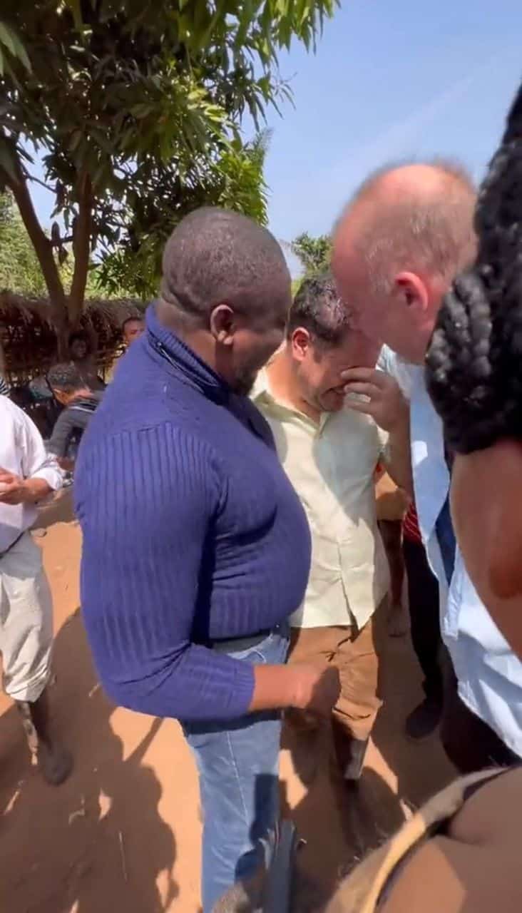 Emotional moment Caucasian man breaks down in tears following birthday prank in Asaba (Video)